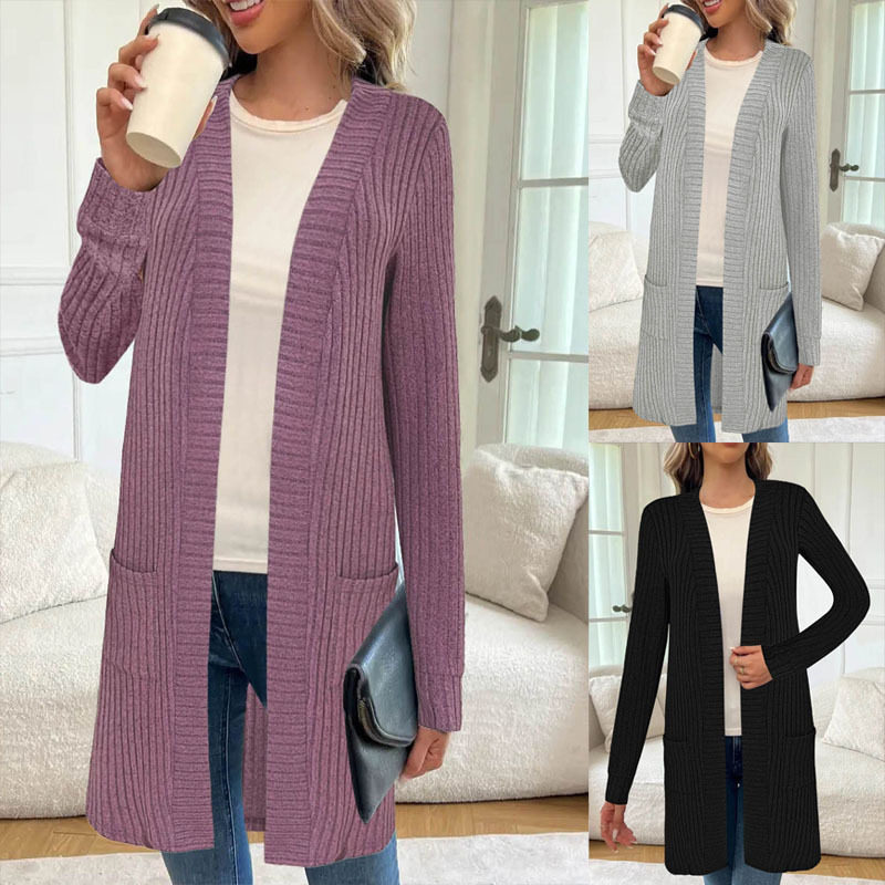 Women long sleeved cardigan sweater jacket女长款开衫毛衣外套