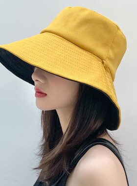双面渔防风绳女韩版百搭日系帽子