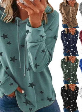 5XL plus size women's star printed top hooded sweatshirt