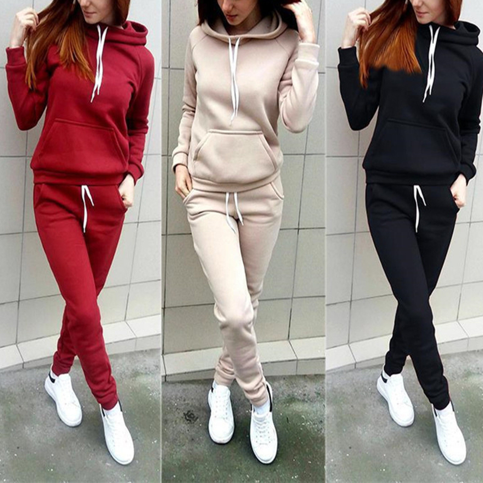 Women Velvet Hooded Sports Set秋冬女抓绒长袖带帽运动套装高弹
