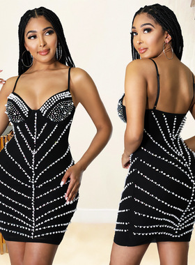 Women sexy party evening dress 2023 Bodycon Dress 烫钻夜店裙