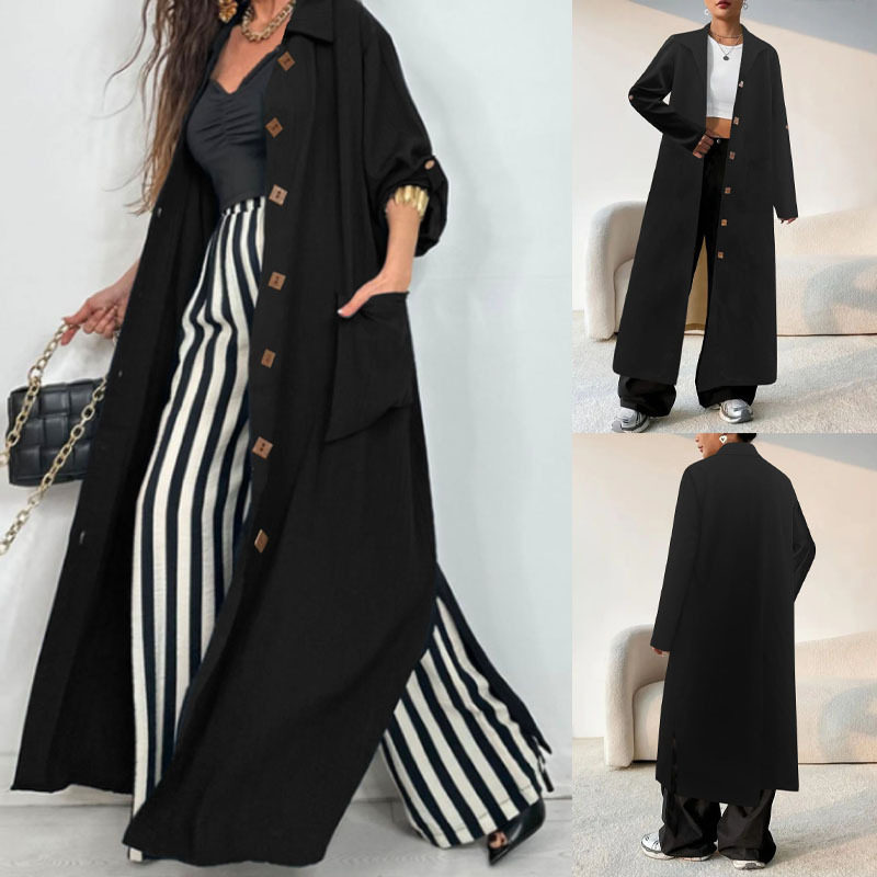 Women's thick collar long knee length coat加厚翻领长款外套女