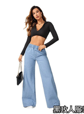 Jeans, women's straight leg loose wide leg pants牛仔裤女阔腿