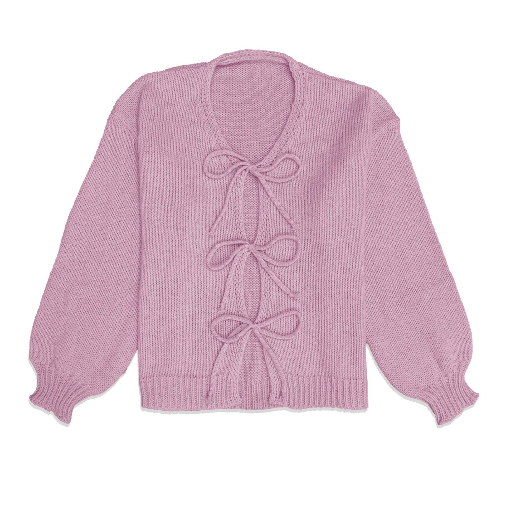 Women's knitted cardigan jacket sweater圆领系带针织开衫毛衣