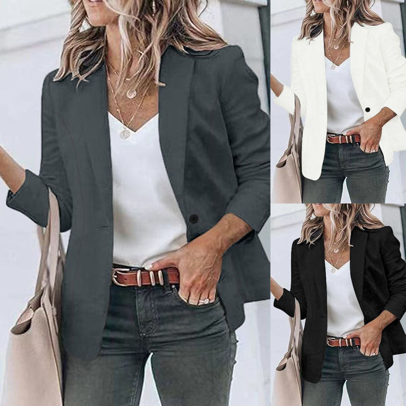 Women's long sleeved suit jacket女纯色长袖西服外套开衫小西装