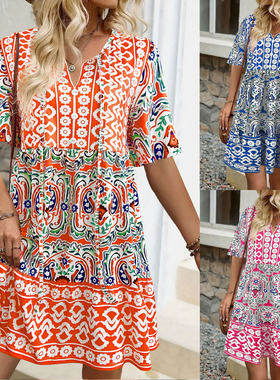 5XL plus size women's V-neck short skirt女V领连衣裙宽松短裙