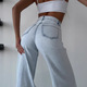 复古 Retro Women Leg Denim Wide 女阔腿裤 Washed Pants牛仔裤