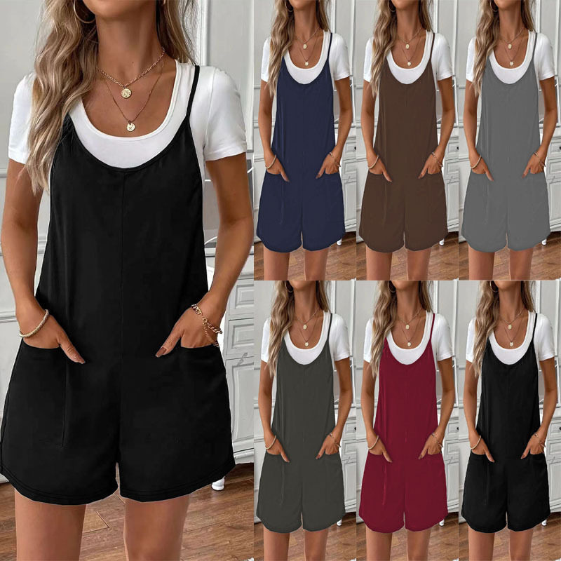 5XL women's pocket camisole shorts with overalls女吊带背带裤
