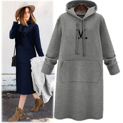 Women's medium to long loose hooded printed pullover hoodie