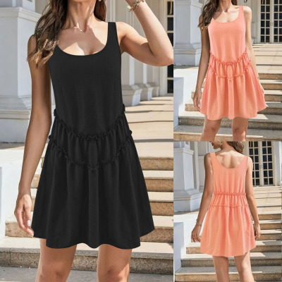 Women's vest sleeveless dress无袖连衣裙女夏季甜美沙滩背心裙