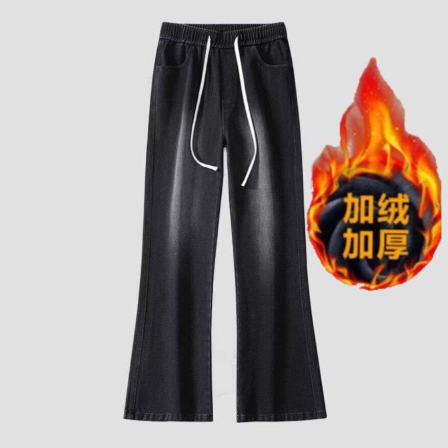 Men's winter fleece micro flared jeans男装冬季加绒微喇牛仔裤