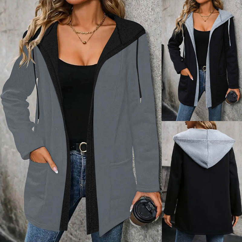 5XL women spliced cardigan hooded jacket大码女开衫连帽外套