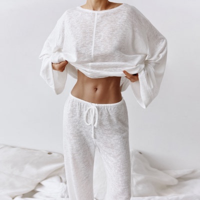 Ladies' tops and pants pajamas宽松圆领女士套装家居服