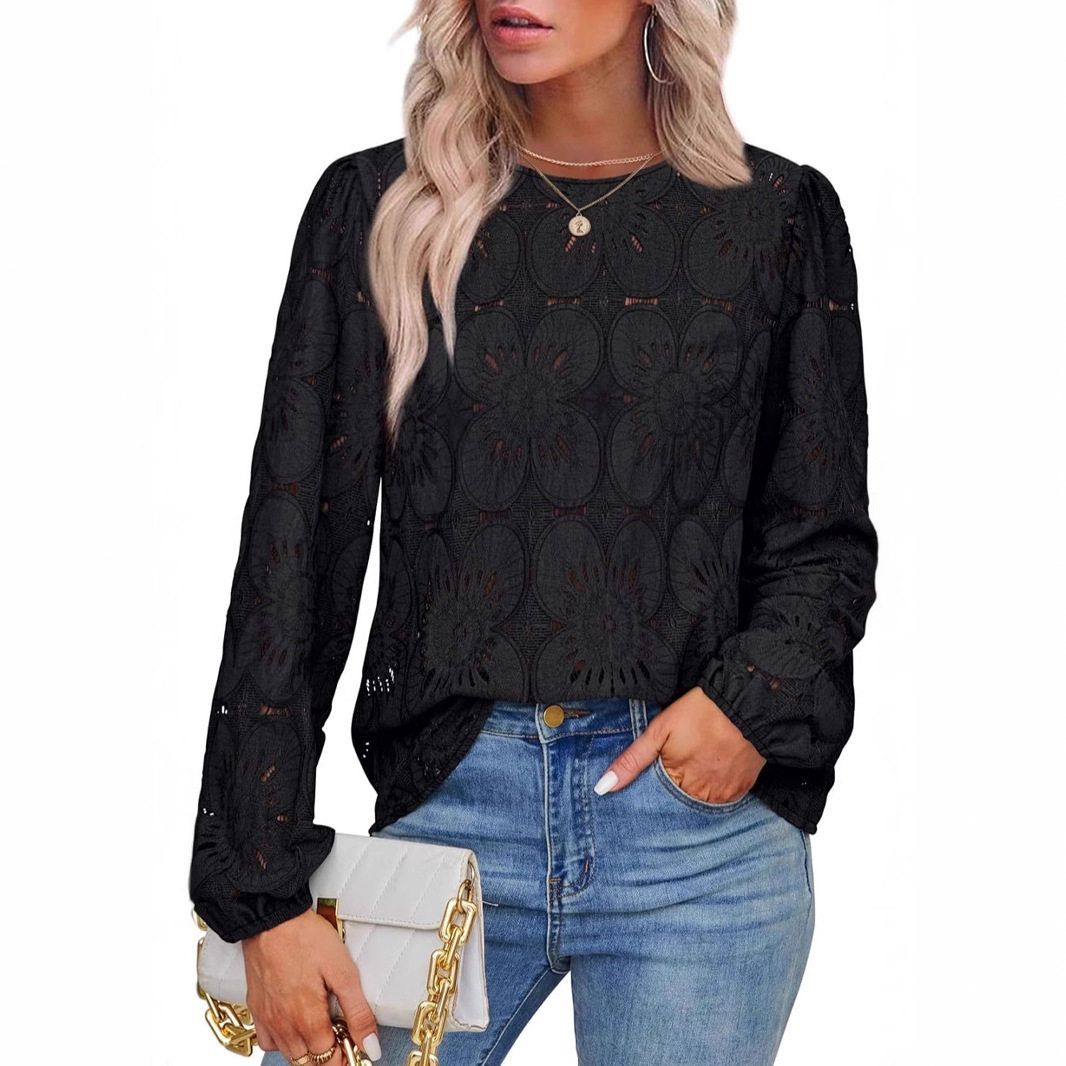 Women's hollow lace long sleeved shirt女镂空蕾丝长袖衬衫