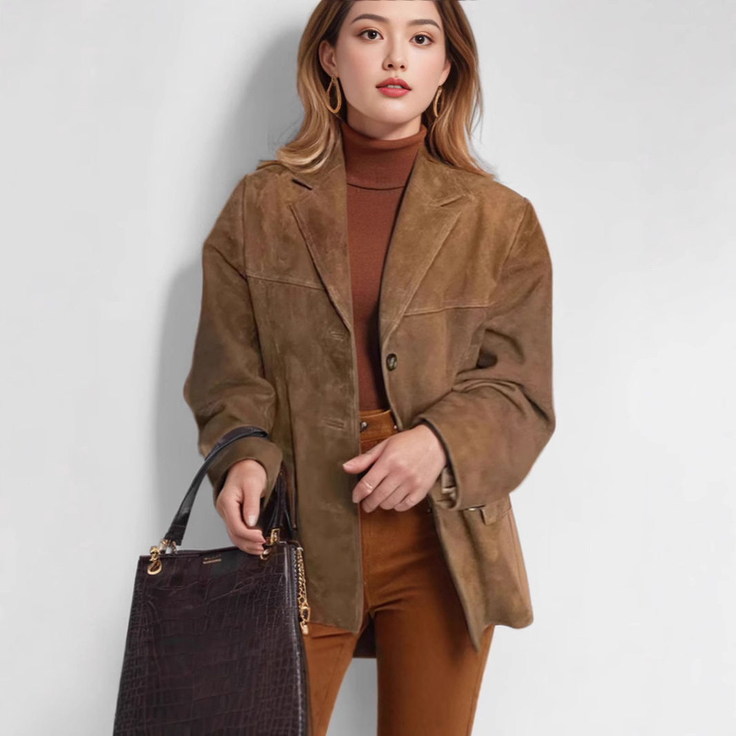 Women retro loose pocket long sleeved suit jacket西装外套女