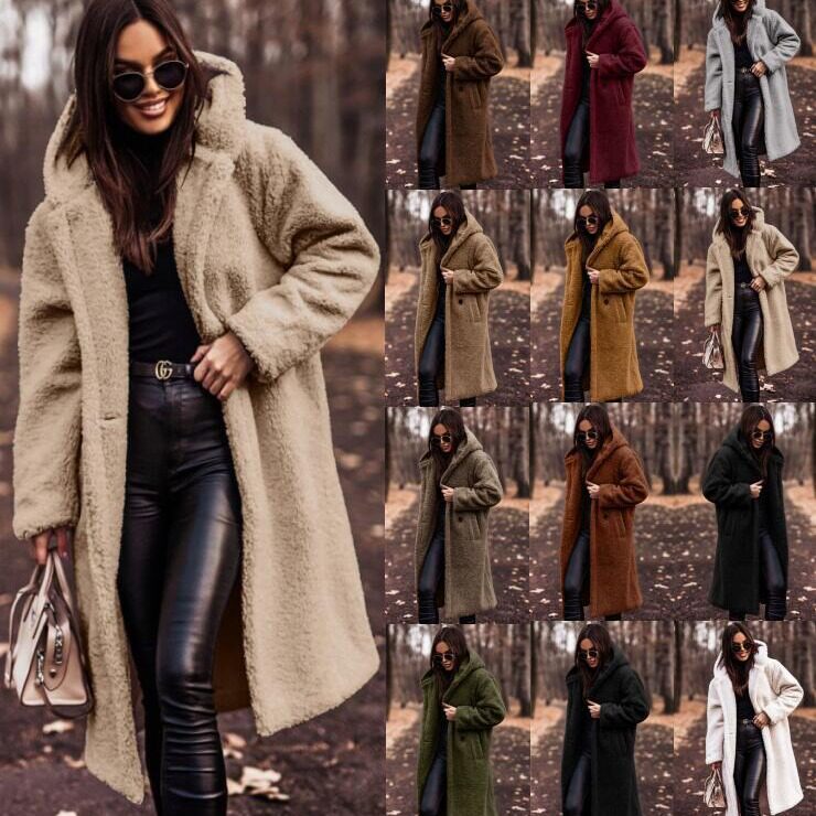 Women long sleeved woolen coat, plush coat女长款毛呢毛绒大衣