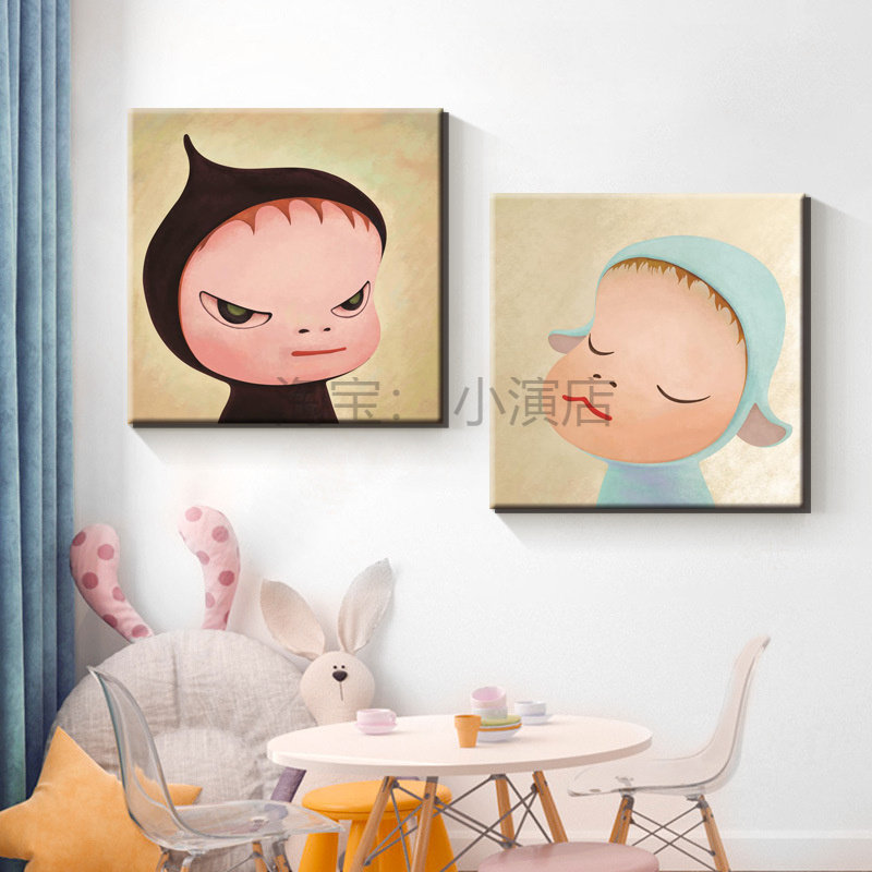 梦游娃娃日式卡通装饰画 儿童房卧室创意小清新壁画 奈良美智