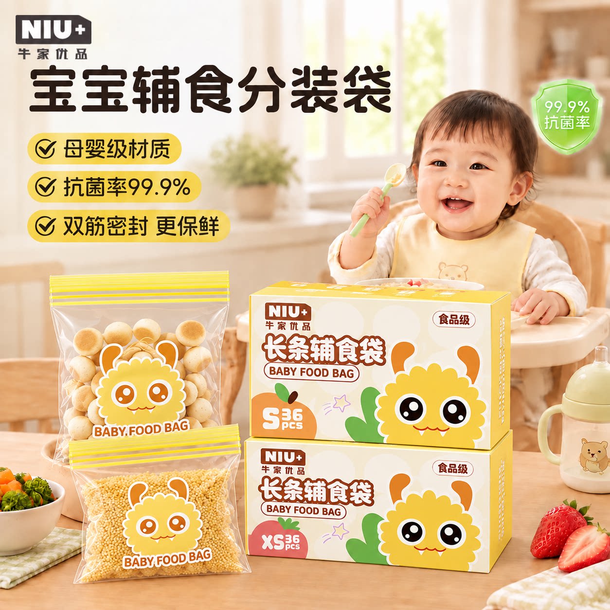 宝宝辅食分装袋婴儿食品级保鲜密封袋家用冰箱专用可冷冻储存小号