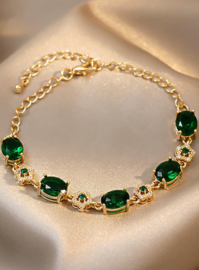 真金电镀祖母绿水晶手链轻奢个性