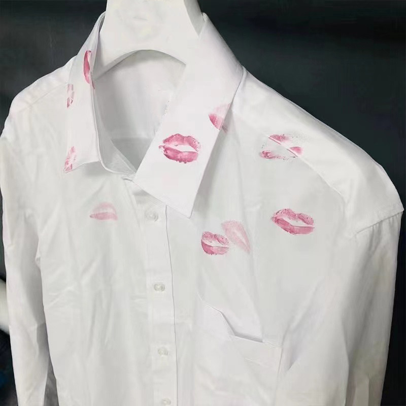 thumbnail for PCX in stock Hand-printed personalized red lip print white casual loose shirt Pure cotton outer stitching for men and women