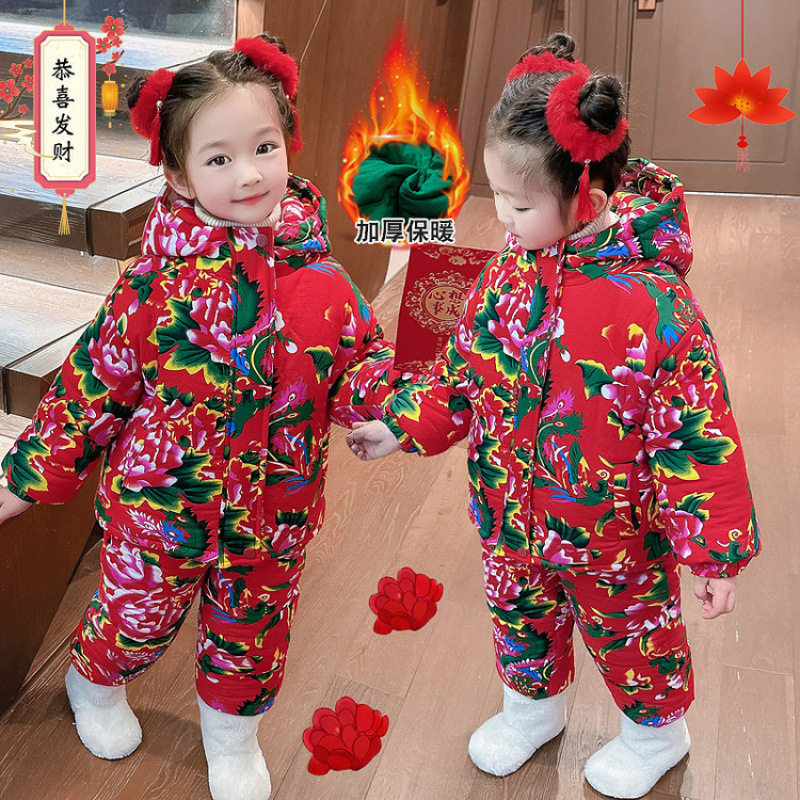 女童东北大花套装秋冬季2025新款爆款洋气时髦女宝宝儿童两件套潮