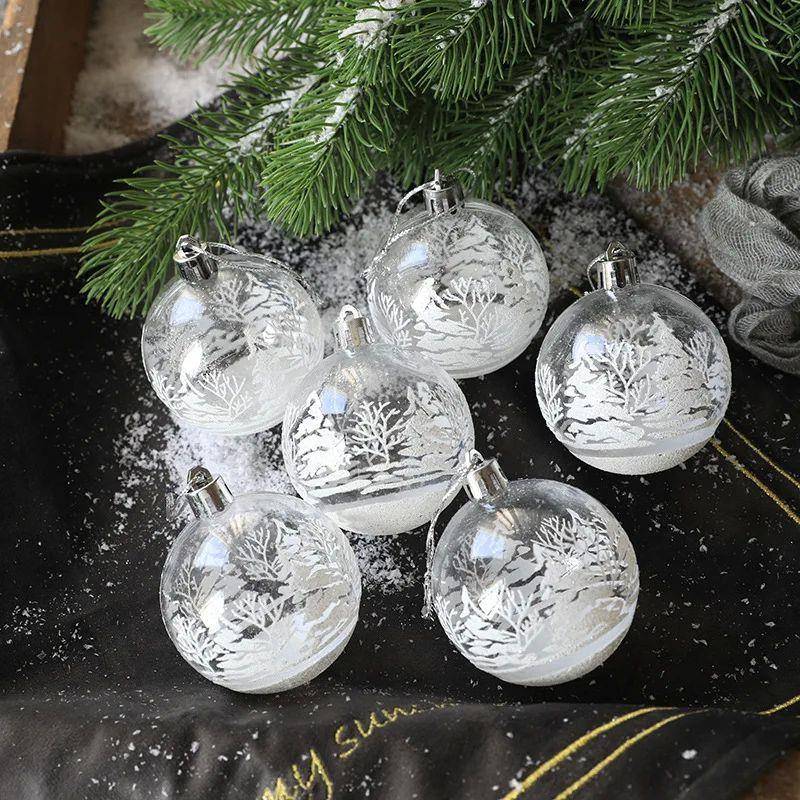 6pcs 6cm Transparent Snow Christmas Balls Pendants for Chris