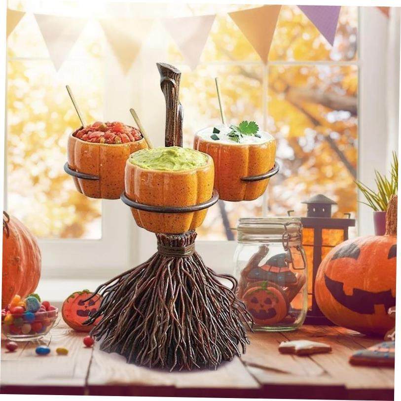 Halloween Broom Table Tree Root Decor Round/Square Resin扫把
