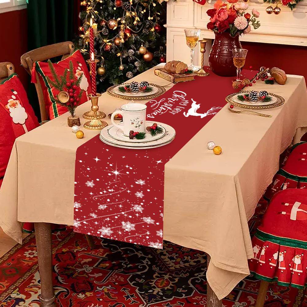 Christmas Table Runner Print Winter Snowflake Tablecloth Hol
