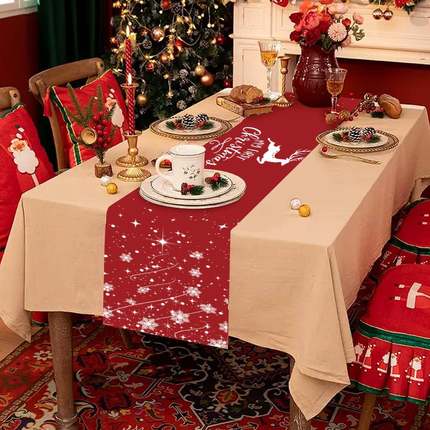 Christmas Table Runner Print Winter Snowflake Tablecloth Hol