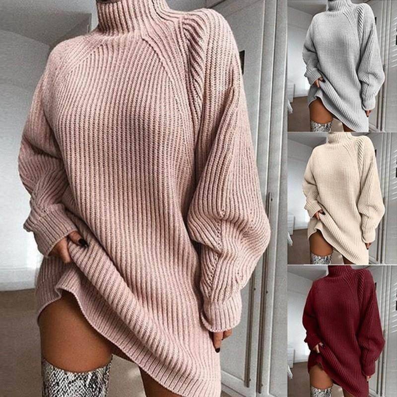 2023winter women knitted mid-length turtleneck sweater dre