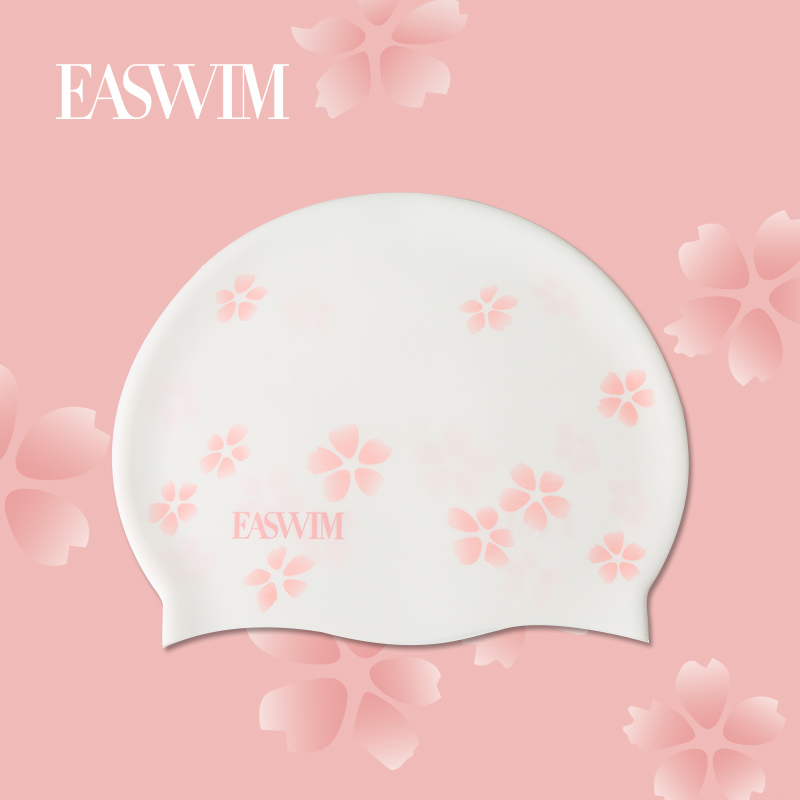EASWIM硅胶游泳帽女防水不勒头长发专用舒适可爱大号成人印花泳帽