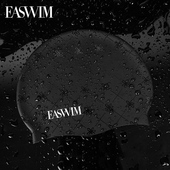 EASWIM黑色硅胶游泳帽防水男女印花高弹加大版 不勒头长发专用时尚