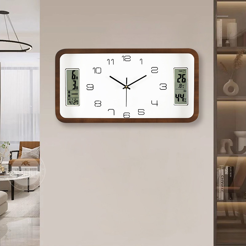 实木客厅轻奢高级感简约现代静音家用挂钟大气2024新款挂墙石英表