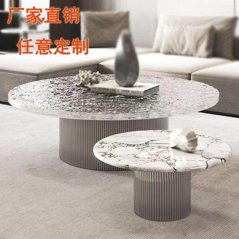 现代简约水晶大理石茶几高端不锈钢家用客厅网红茶几圆形茶几组合
