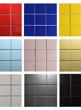 九宫格游泳池水池陶瓷马赛克砖纯蓝色混拼室外景观鱼池别墅97mm全