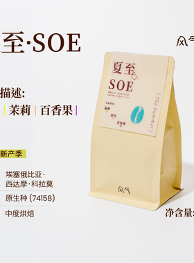 风气咖啡 夏至SOE中烘意式74158埃塞日晒处理美式果香咖啡豆200g