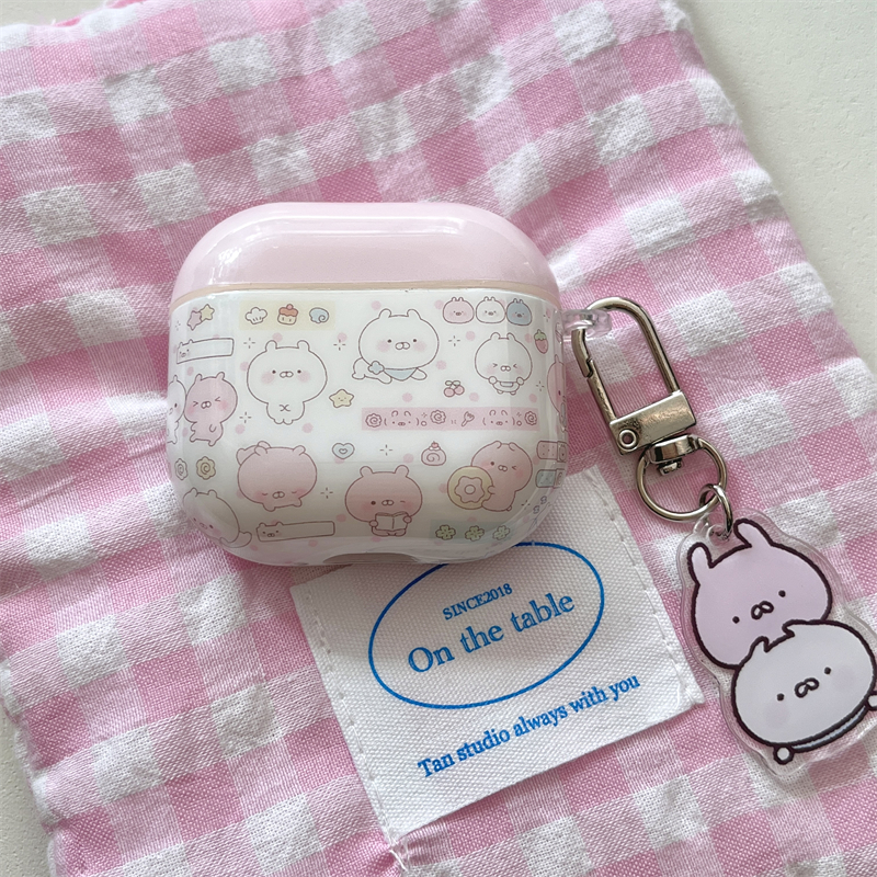 日韩ins少女心可爱粉色兔丸插画挂件适用airpods4苹果耳机保护壳airpods1/2代无线蓝牙套pro3代软壳新款软壳