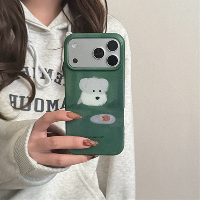 韩系ins小清新可爱绿色治愈小狗苹果13磨砂手机壳16pro新款iphone17promax女款15创意全包双层14p保护套适用