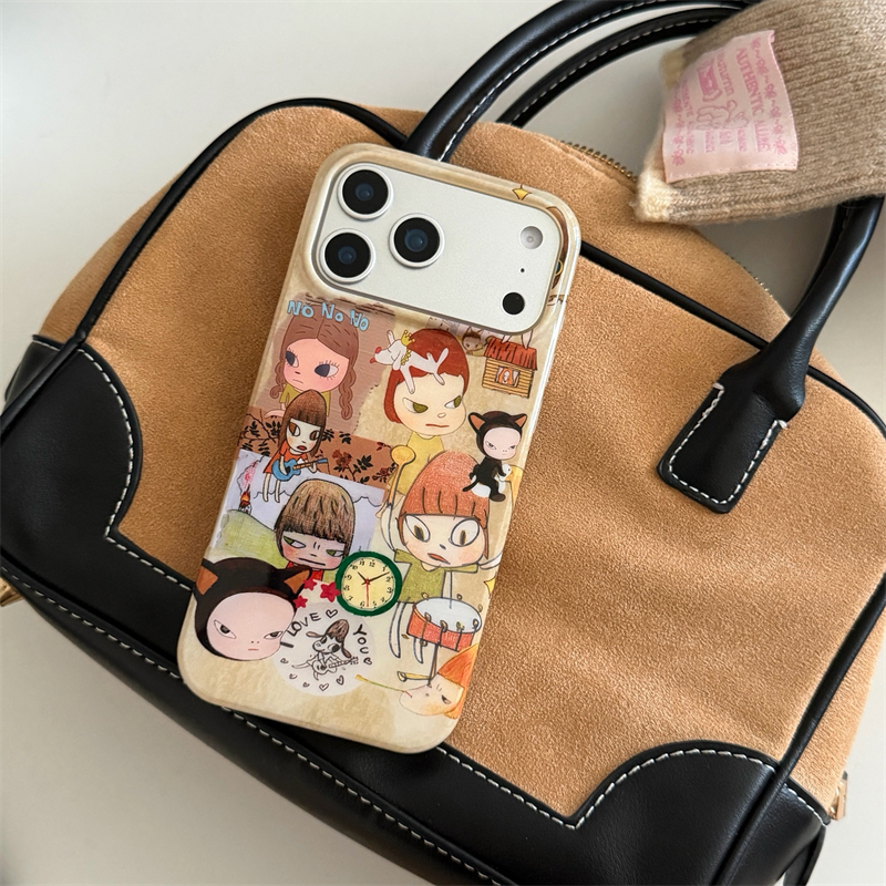 日韩ins复古卡通可爱动漫奈良美智苹果13手机壳16pro新款iphone17promax女款15创意双层硬壳14p保护套适用潮