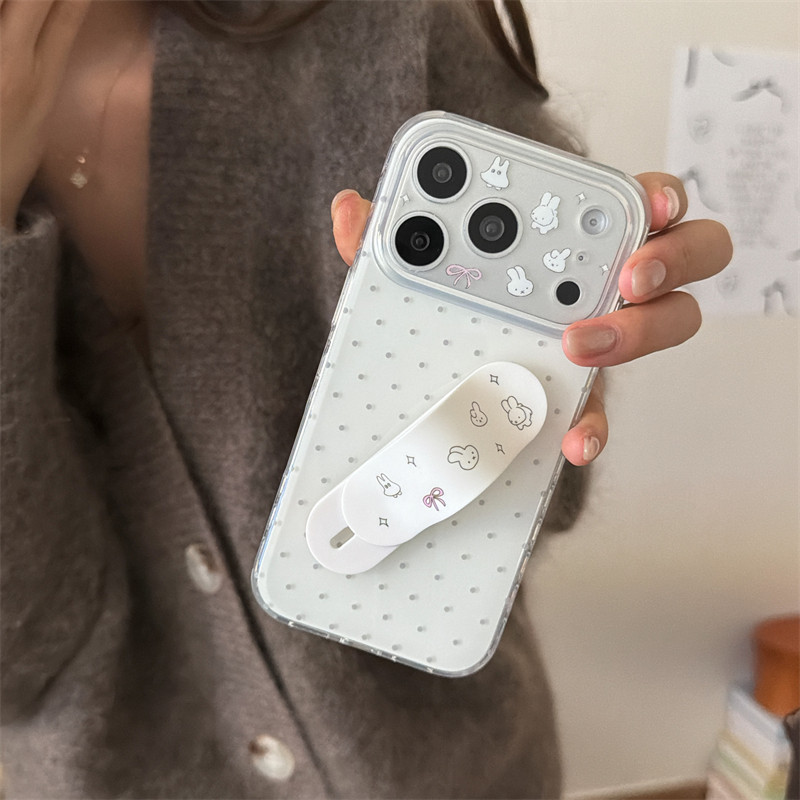 韩风ins简约灰色波点苹果13可爱兔子创可贴支架手机壳16pro新款iphone17promax女款15创意双层14p保护套适用