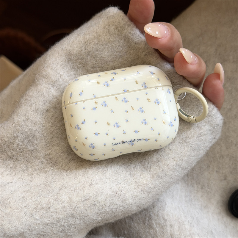 日韩ins奶黄小清新蓝色小碎花适用airpods4苹果耳机保护壳airpodspro1/2代无线蓝牙耳机套pro3软壳新款带挂环