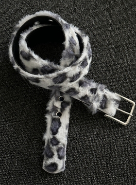 ironworks豹纹毛绒腰带小众vintage单品中古朋克男女时尚针扣裤带