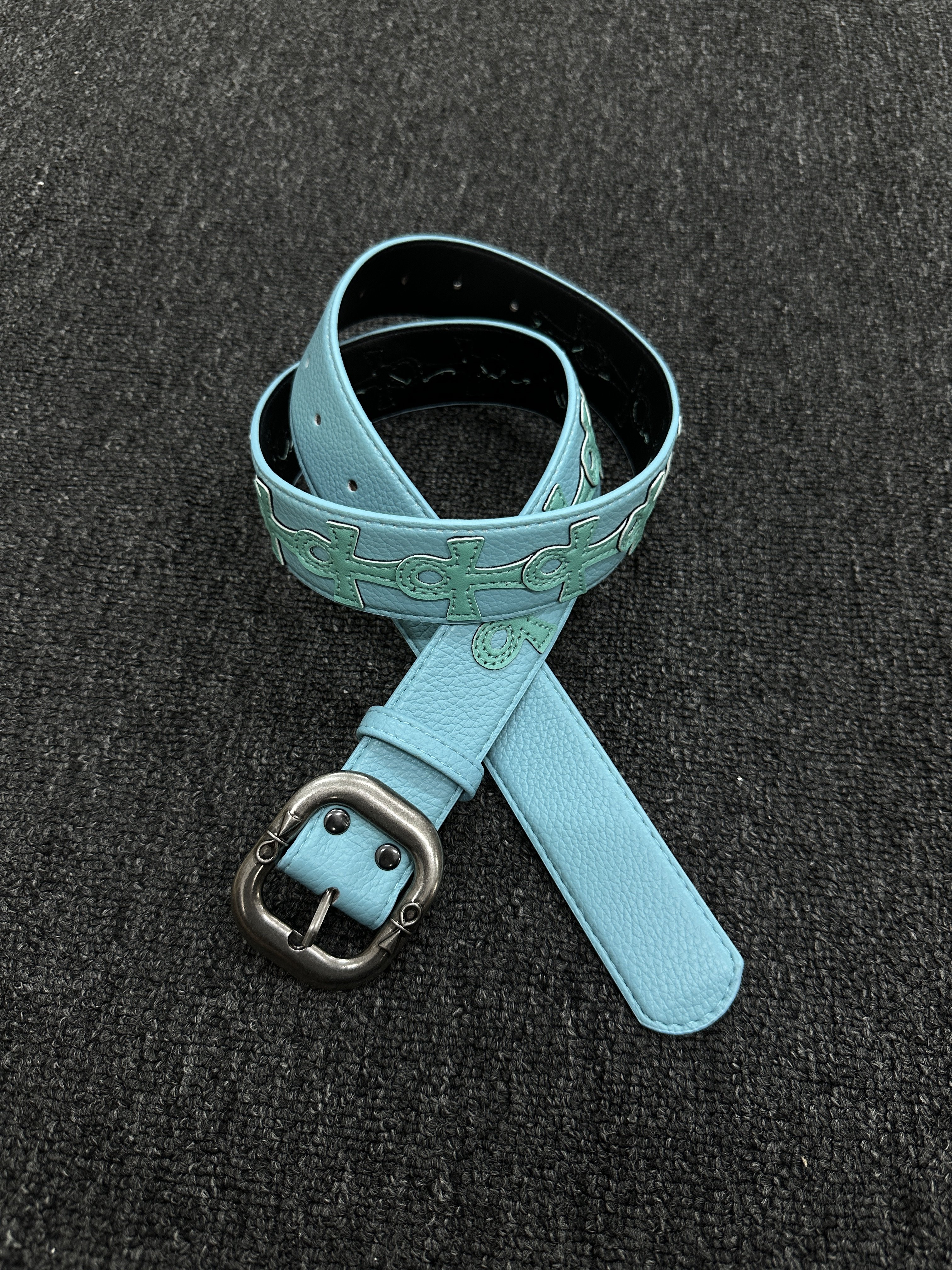 ironworks蒂芙尼蓝十字架刺绣腰带中古vintage百搭穿搭单品男女款
