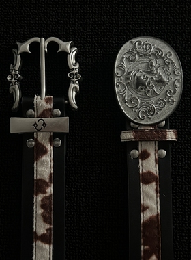 ironworks奶牛纹金属铆钉设计感腰带进口牛皮裤带暗黑风穿搭配饰