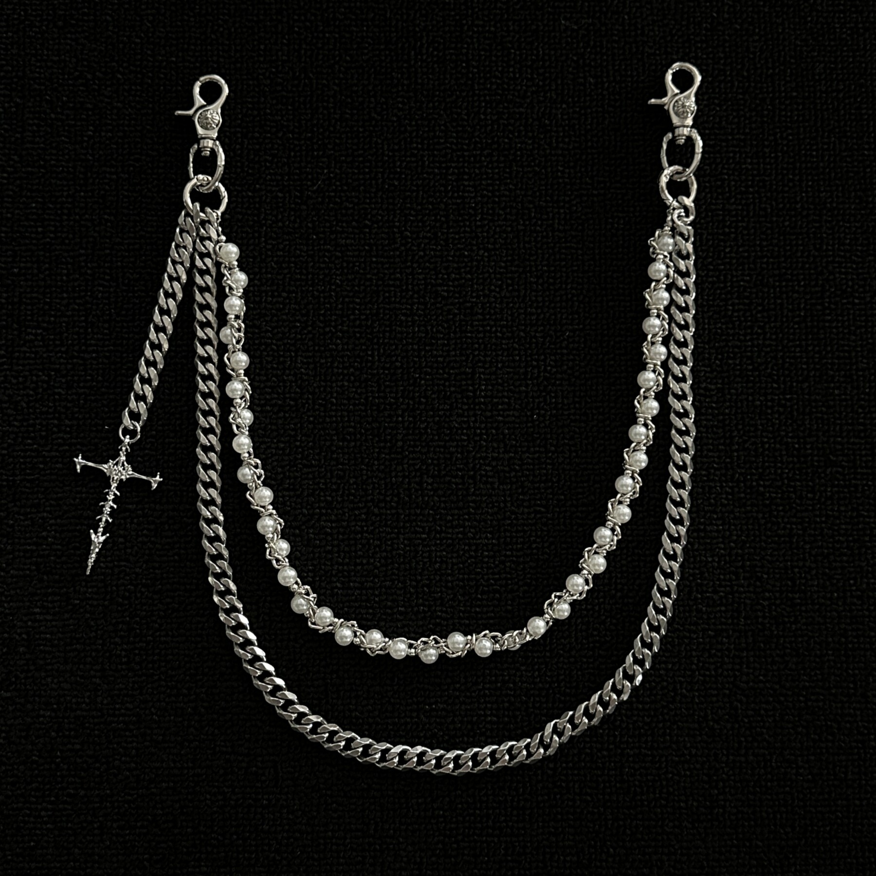 ironworks缠绕珍珠古巴裤链金属质感双层腰链vibe走秀风穿搭配饰