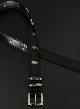 ironworks镂空滚轮CH风雕花皮带中古羊皮腰带vibe十字花钛钢卷轴