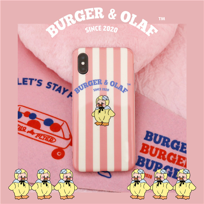 BAO0017 BURGER OLAF复古玩具屋条纹鸭鸭 iPhone 15 Pro手机壳