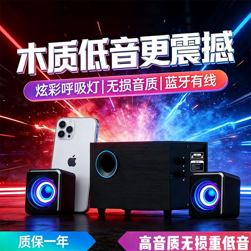 Q9电脑音响台式家用笔记本音箱大音量高音质有源多媒体木质低音炮