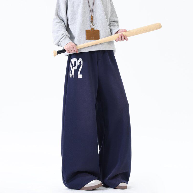 男女美式运动卫裤微喇哈伦直筒印花宽松休闲阔腿垂感显瘦拖地裤子