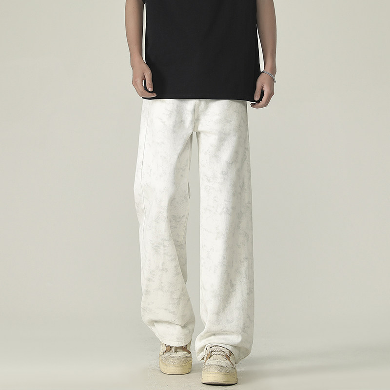 男款裤子美式高街潮牌宽松水洗印花潮流舒适百搭直筒拉链休闲裤